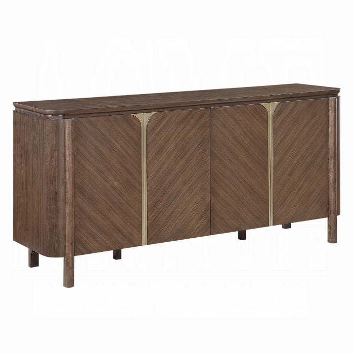 Acme Ouida Walnut Finish Wood Gold Trim Dining Buffet Server Sideboard Cabinet – DN06994