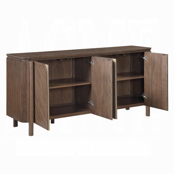 Acme Ouida Walnut Finish Wood Gold Trim Dining Buffet Server Sideboard Cabinet – DN06994
