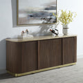 Clayten Brown Oak Finish Wood Natural Marble Top Sideboard Server Buffet Cabinet – DN07003