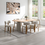 Ogin Light Oak & Travertine 87" 7-Piece Dining Table Set – DN07070-7PC