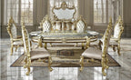 Acme DN60000-7PC 7 pc Astoria grand Desiderius antique gold finish wood 18th century french inspired baroque ornate 107" glass top dining table set