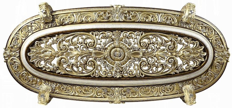 Acme DN60000-7PC 7 pc Astoria grand Desiderius antique gold finish wood 18th century french inspired baroque ornate 107" glass top dining table set