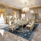 Acme DN60000-7PC 7 pc Astoria grand Desiderius antique gold finish wood 18th century french inspired baroque ornate 107" glass top dining table set