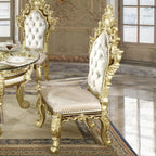 Acme DN60000-7PC 7 pc Astoria grand Desiderius antique gold finish wood 18th century french inspired baroque ornate 107" glass top dining table set