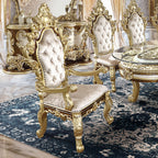 Acme DN60000-7PC 7 pc Astoria grand Desiderius antique gold finish wood 18th century french inspired baroque ornate 107" glass top dining table set