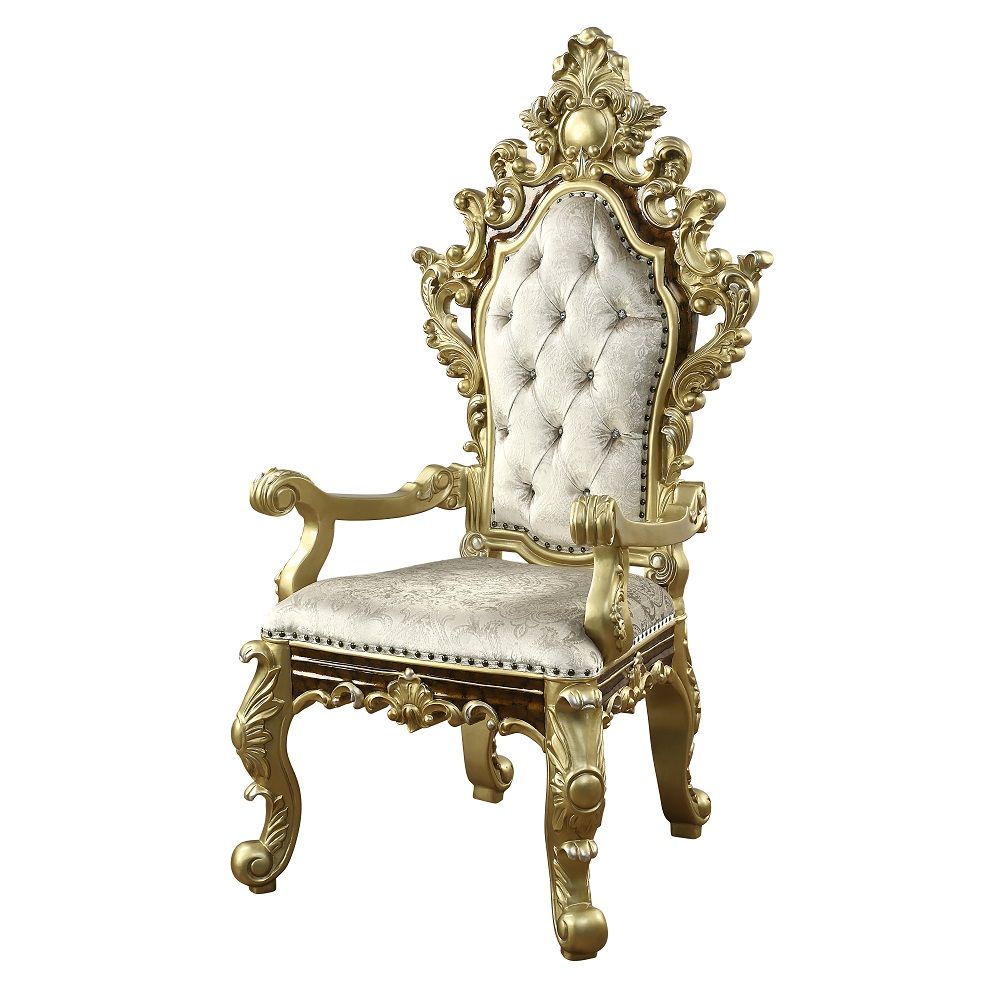 Acme DN60002 Set of 2 Desiderius antique gold finish wood 18th century french inspired baroque ornate high back throne dining arm chairs