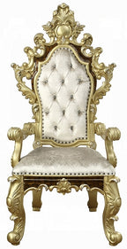 Acme DN60000-7PC 7 pc Astoria grand Desiderius antique gold finish wood 18th century french inspired baroque ornate 107" glass top dining table set