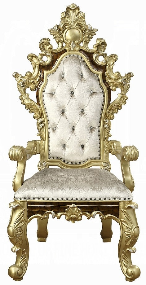 Acme DN60000-7PC 7 pc Astoria grand Desiderius antique gold finish wood 18th century french inspired baroque ornate 107" glass top dining table set