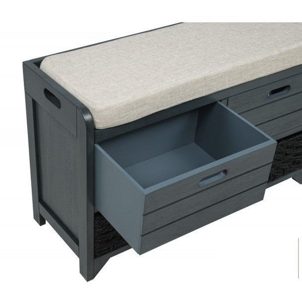Best Master Arianda 32" Navy Blue Wood Sofa Entry Bench with Drawers and Cushion – DP103NAB