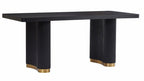 DT0227GB-5PC-BK 5 pc Anamra black finish wood 70" dining table set gold accents double pedestal black chairs
