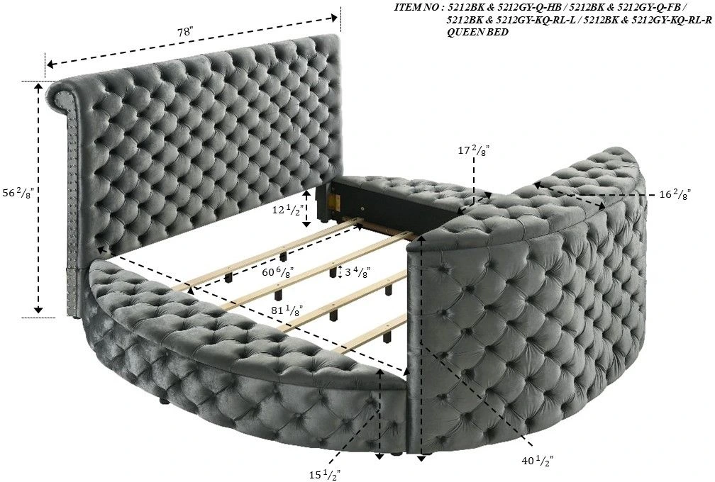 Crown Mark 5212GY Voltare grey velvet fabric tufted round queen storage bed with TV lift and built in LED Fireplace