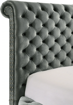 Crown Mark 5212GY Voltare grey velvet fabric tufted round queen storage bed with TV lift and built in LED Fireplace