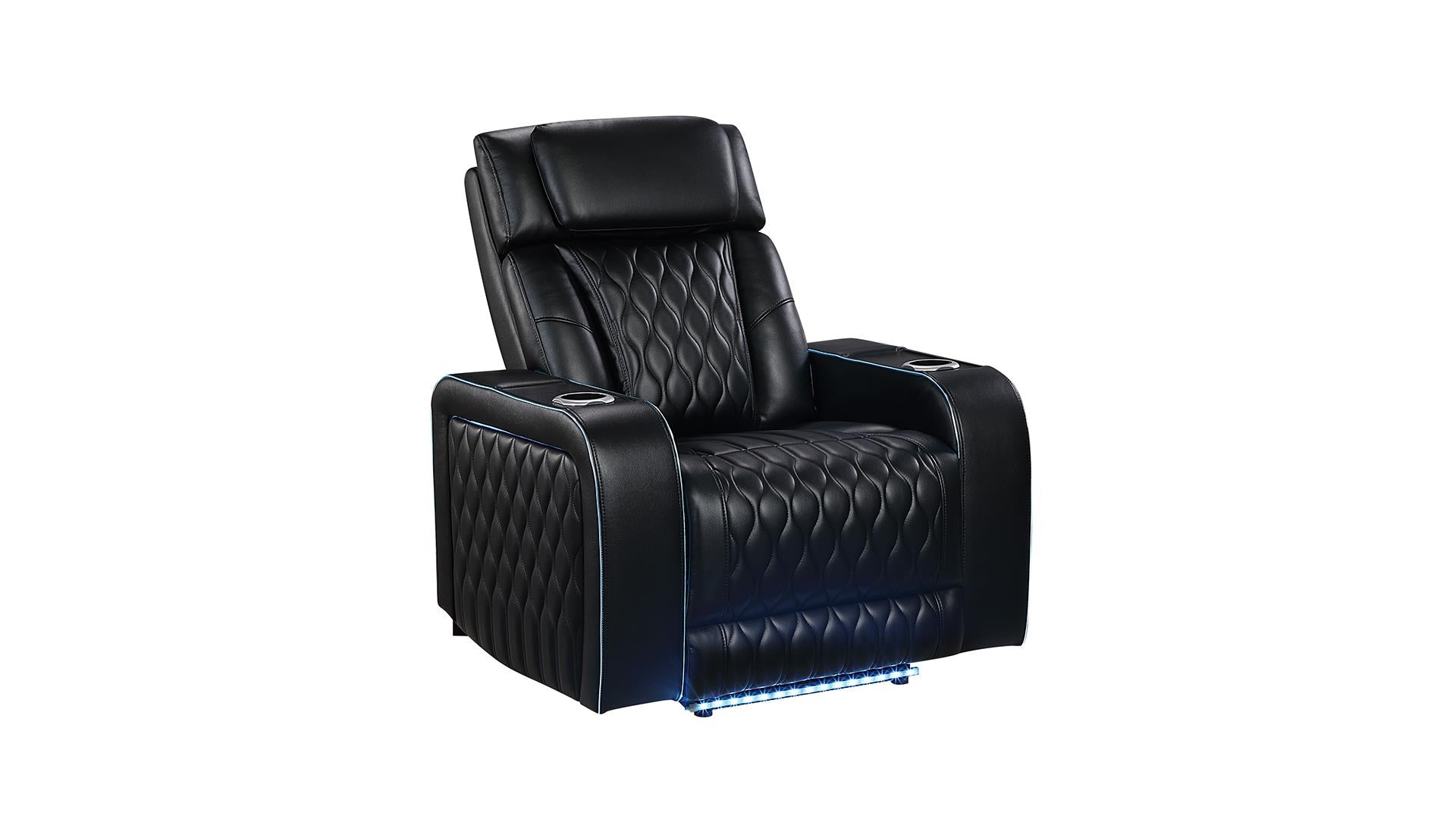 2 pc Electra black faux leather power motion sofa and love seat with massagers and LED , wireless charging, LEDS , cup holders