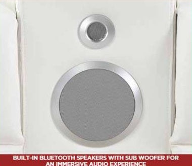 2 pc Electra white faux leather power motion sofa and love seat with massagers and LED , wireless charging, LEDS , cup holders