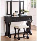 Poundex F4116 3 pc black finish wood make up bedroom vanity set tri fold mirror