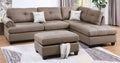 Poundex F6416 3 pc mocha dorris fiber fabric sectional sofa reversible chaise and ottoman