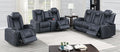 Poundex F86329-28 2 pc ink blue gel leatherette diamond pattern sofa and love seat set with power motion recliner ends and USB ports