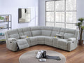 Poundex F86635 3 pc ash grey wide welt corduroy sectional sofa with cup consoles and power motion recliners on the ends