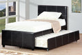 Poundex F9214T espresso faux leather twin size bed with twin size trundle bed, slat kits included Wrought studio shula