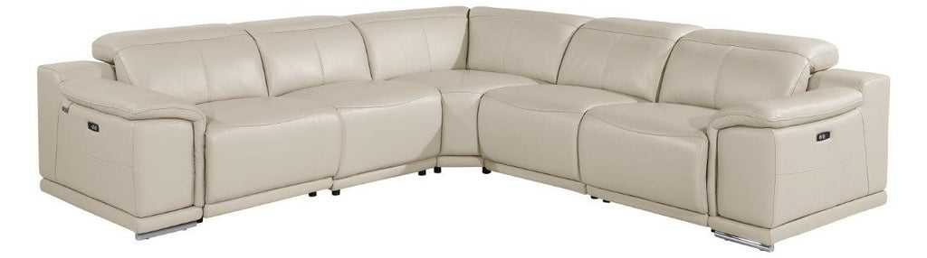Global United 9762BG-5PC 5 pc DivanItalia beige italian leather power reclining sectional sofa adjustable headrests