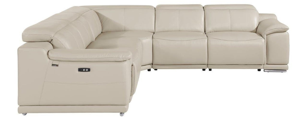 Global United 9762BG-5PC 5 pc DivanItalia beige italian leather power reclining sectional sofa adjustable headrests