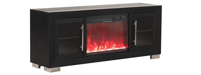 FM-AC415BK-TV Dorrit 60" wide black finish wood LED fireplace with heat