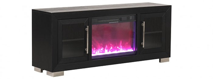 FM-AC415BK-TV Dorrit 60" wide black finish wood LED fireplace with heat