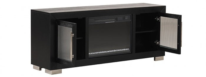 FM-AC415BK-TV Dorrit 60" wide black finish wood LED fireplace with heat