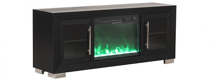 FM-AC415BK-TV Dorrit 60" wide black finish wood LED fireplace with heat