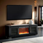 FM-AC415BK-72-TV Ashbourne 72" wide black finish wood LED fireplace with heat