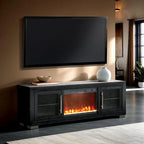 FM-AC415BK-72-TV Ashbourne 72" wide black finish wood LED fireplace with heat