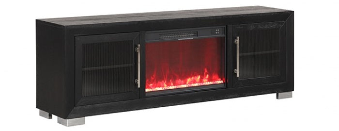 FM-AC415BK-72-TV Ashbourne 72" wide black finish wood LED fireplace with heat