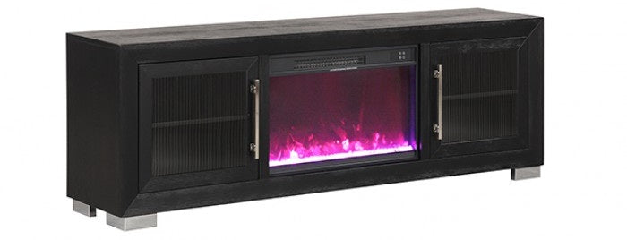FM-AC415BK-72-TV Ashbourne 72" wide black finish wood LED fireplace with heat