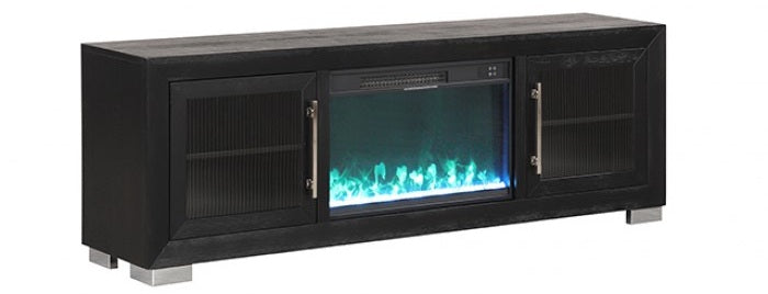 FM-AC415BK-72-TV Ashbourne 72" wide black finish wood LED fireplace with heat