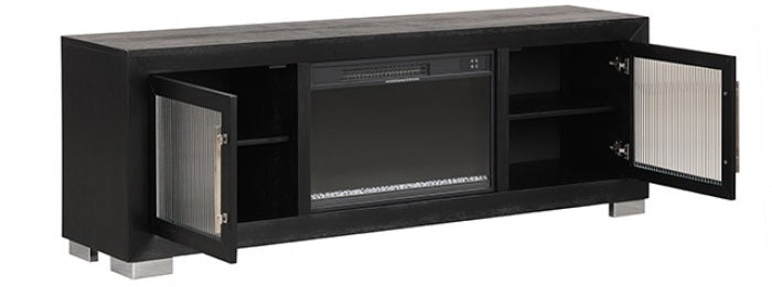 FM-AC415BK-72-TV Ashbourne 72" wide black finish wood LED fireplace with heat