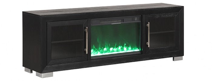FM-AC415BK-72-TV Ashbourne 72" wide black finish wood LED fireplace with heat