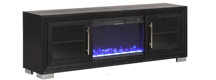 FM-AC415BK-72-TV Ashbourne 72" wide black finish wood LED fireplace with heat