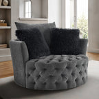FM-AC6000DG Sofi dark grey tufted fabric accent chair curved back swivel chair with throw pillows