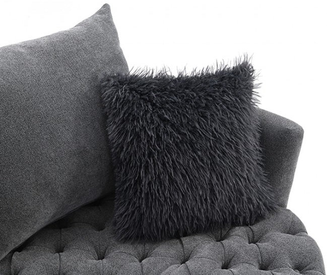 FM-AC6000DG Sofi dark grey tufted fabric accent chair curved back swivel chair with throw pillows