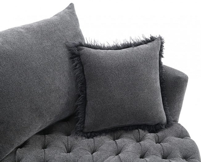 FM-AC6000DG Sofi dark grey tufted fabric accent chair curved back swivel chair with throw pillows
