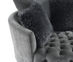 FM-AC6000DG Sofi dark grey tufted fabric accent chair curved back swivel chair with throw pillows