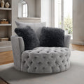 FM-AC6000LG Sofi light grey tufted fabric accent chair curved back swivel chair with throw pillows