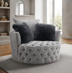 FM-AC6000LG Sofi light grey tufted fabric accent chair curved back swivel chair with throw pillows