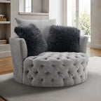 FM-AC6000LG Sofi light grey tufted fabric accent chair curved back swivel chair with throw pillows