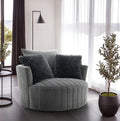 FM-AC6001DG Hoople dark grey channel tufted fabric accent chair curved back swivel chair with throw pillows