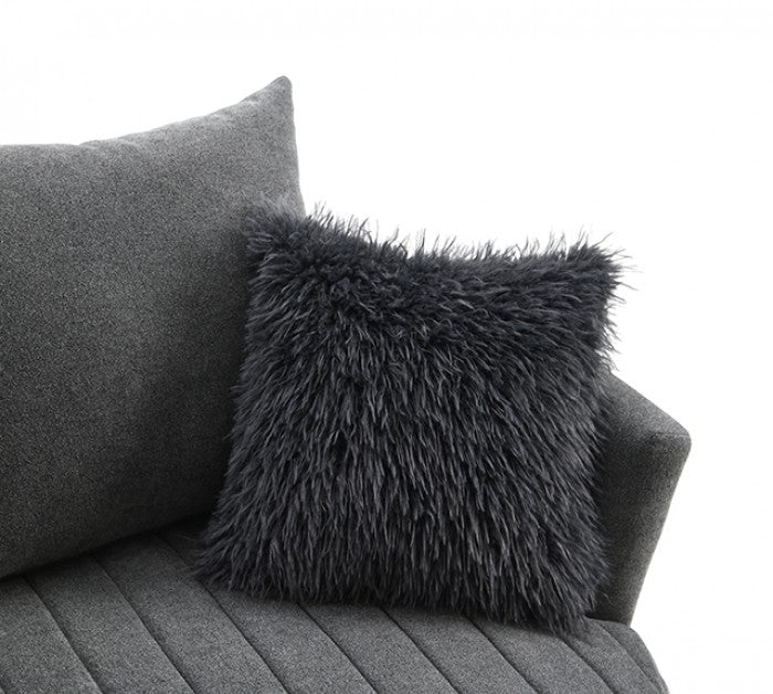 FM-AC6001DG Hoople dark grey channel tufted fabric accent chair curved back swivel chair with throw pillows