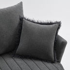 FM-AC6001DG Hoople dark grey channel tufted fabric accent chair curved back swivel chair with throw pillows