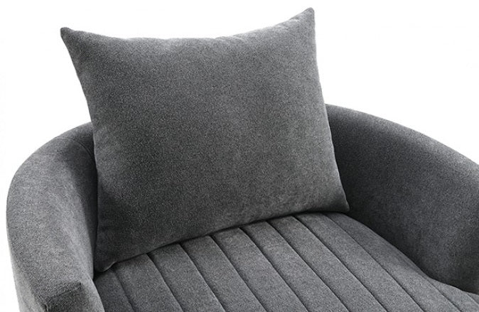FM-AC6001DG Hoople dark grey channel tufted fabric accent chair curved back swivel chair with throw pillows