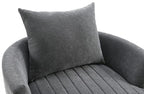 FM-AC6001DG Hoople dark grey channel tufted fabric accent chair curved back swivel chair with throw pillows
