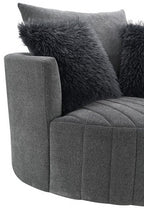 FM-AC6001DG Hoople dark grey channel tufted fabric accent chair curved back swivel chair with throw pillows